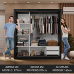 Guarda-Roupa Casal 3 Portas de Correr Preto/Branco Sublime Madesa