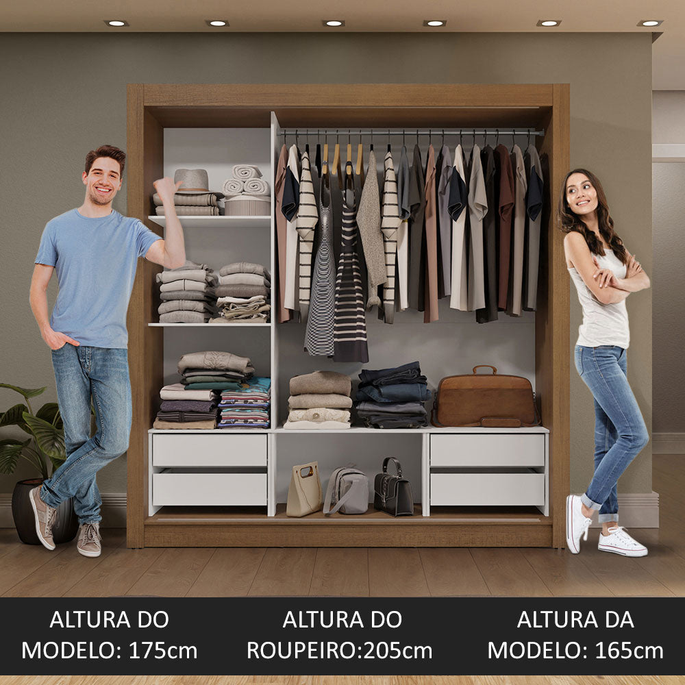 Guarda-Roupa Casal 3 Portas de Correr com Espelho 4 Gavetas Rustic/Preto Sublime Plus Madesa
