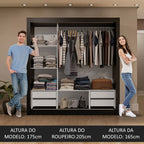Guarda-Roupa Casal 3 Portas de Correr com Espelhos 4 Gavetas Preto Sublime Plus Madesa