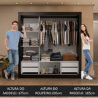 Guarda-Roupa Casal 3 Portas de Correr de Espelho 4 Gavetas Preto Sublime Plus Madesa