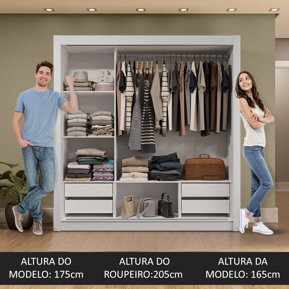 Guarda-Roupa Casal 3 Portas de Correr com Espelho 4 Gavetas Branco/Rustic Sublime Plus Madesa