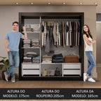 Guarda-Roupa Casal 3 Portas de Correr com Espelho 4 Gavetas Preto/Rustic Sublime Plus Madesa