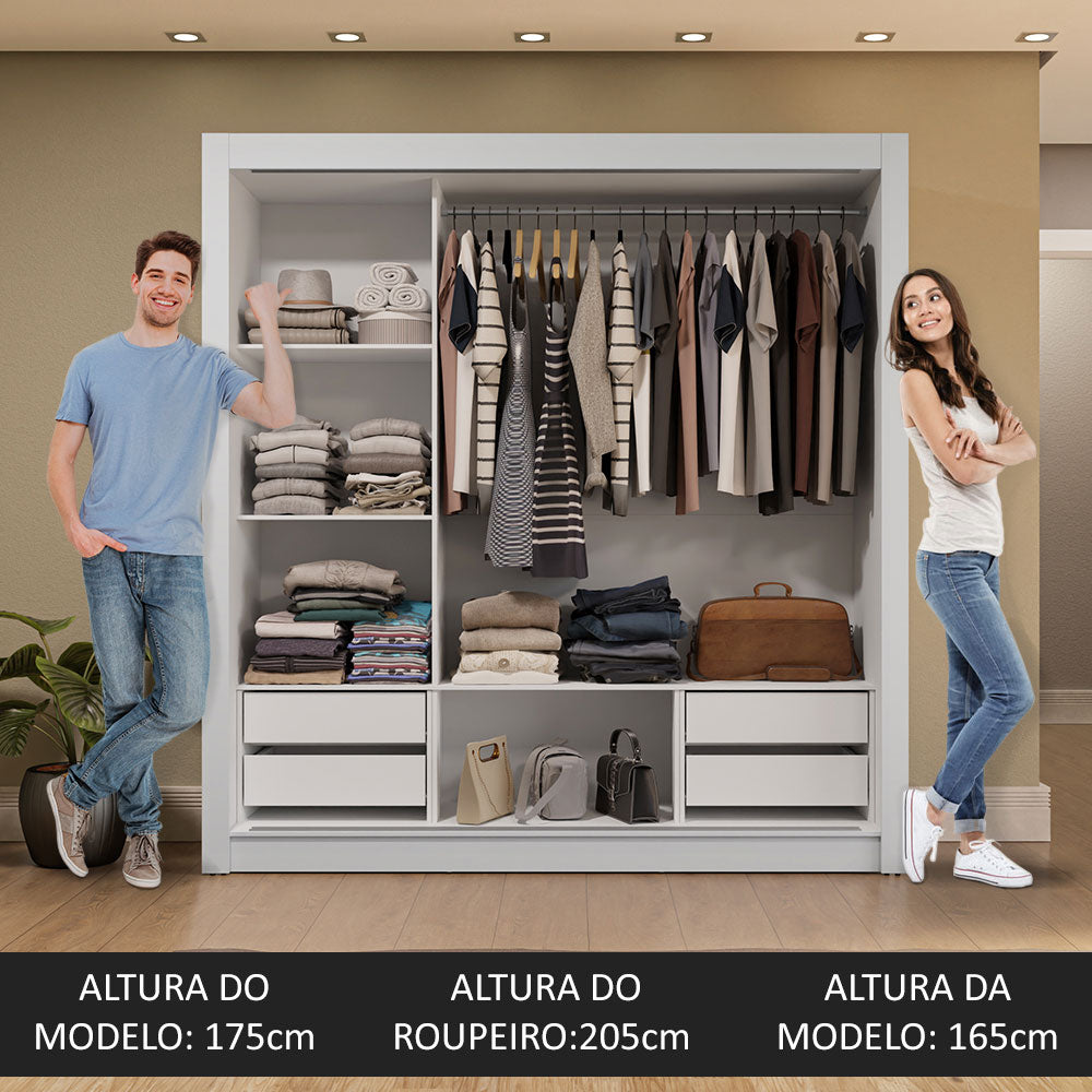 Guarda-Roupa Casal 3 Portas de Correr com Espelhos 4 Gavetas Branco/Cinza Sublime Plus Madesa