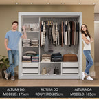 Guarda-Roupa Casal 3 Portas de Correr com Espelhos 4 Gavetas Branco/Cinza Sublime Plus Madesa