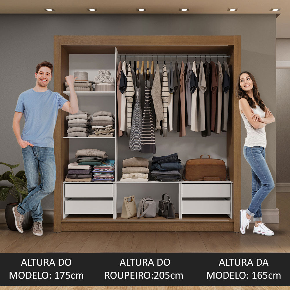 Guarda-Roupa Casal 3 Portas de Correr com Espelho 4 Gavetas Rustic/Cinza Sublime Plus Madesa
