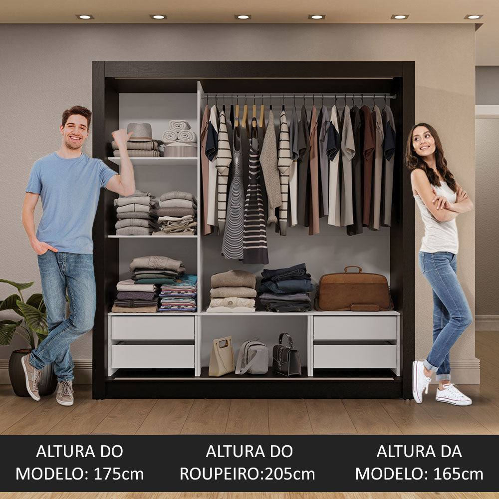 Guarda-Roupa Casal 3 Portas de Correr com Espelho 4 Gavetas Preto/Cinza Sublime Plus Madesa