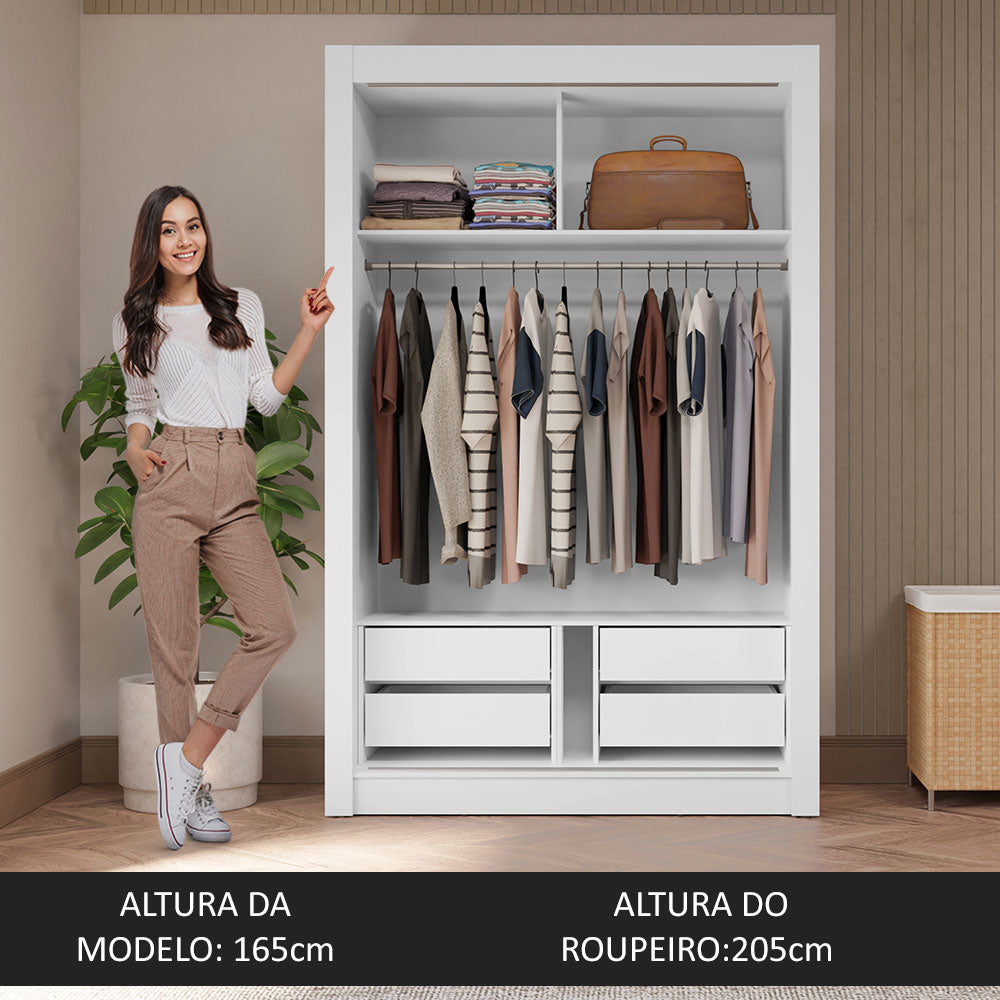 Guarda-Roupa Solteiro 2 Portas de Correr com Espelhos 4 Gavetas Branco Vivare Plus Madesa