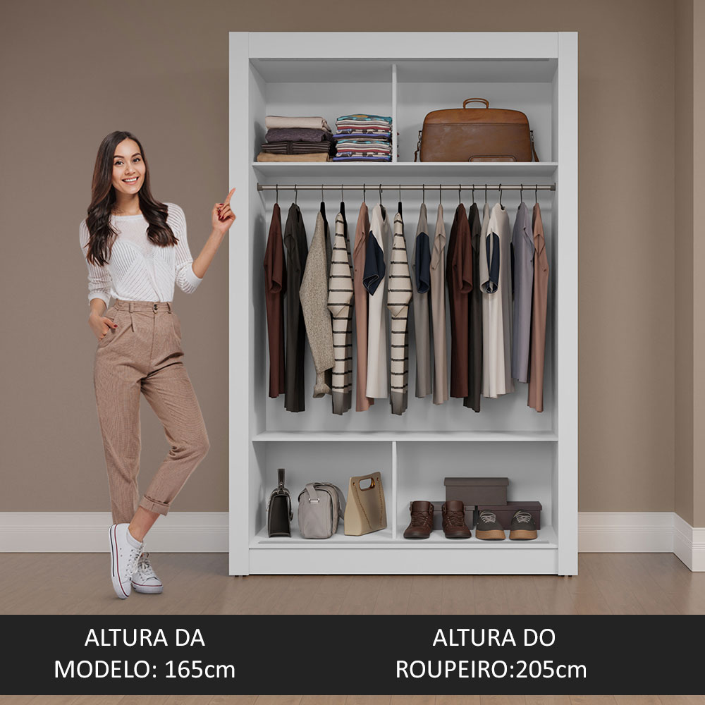 Guarda-Roupa Solteiro 2 Portas de Correr com Espelho Branco/Preto Milano Madesa