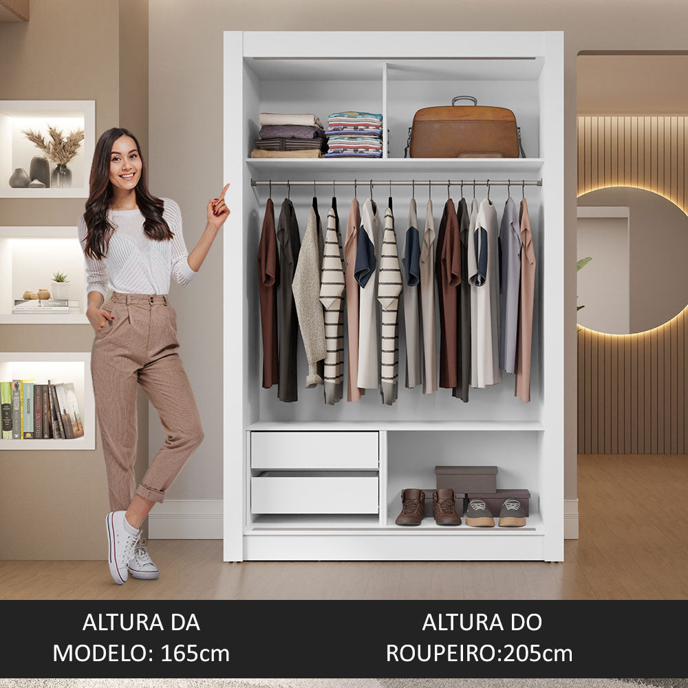Guarda-Roupa Solteiro 2 Portas de Correr com Espelho 2 Gavetas Branco/Preto Vivare Madesa