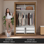 Guarda-Roupa Solteiro 2 Portas de Correr 4 Gavetas Rustic/Preto Vivare Plus Madesa