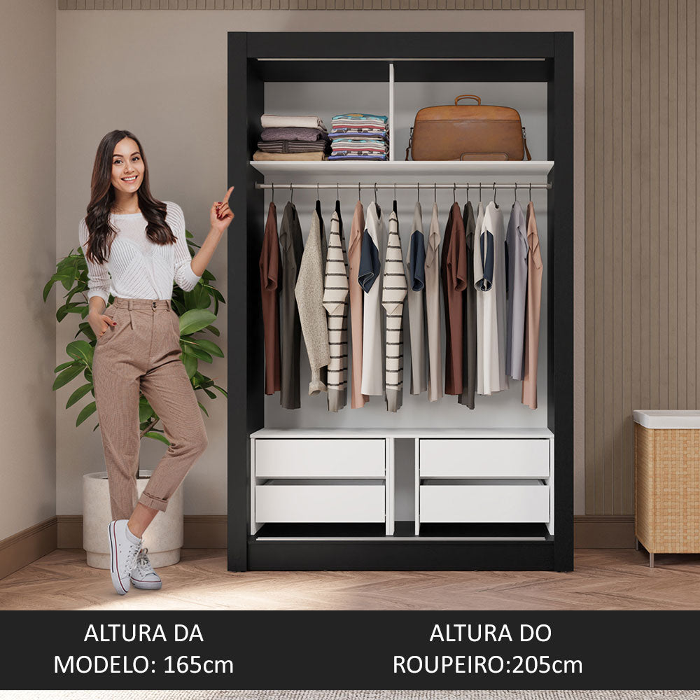 Guarda-Roupa Solteiro 2 Portas de Correr com Espelhos 4 Gavetas Preto Vivare Plus Madesa