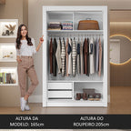 Guarda-Roupa Solteiro 2 Portas de Correr com Espelho 2 Gavetas Branco/Rustic Vivare Madesa