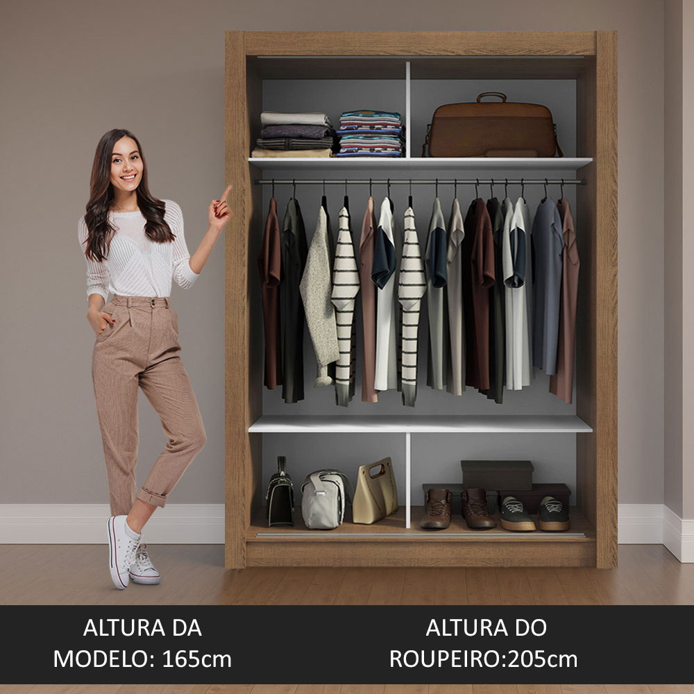 Guarda-Roupa Solteiro 2 Portas de Correr Rustic/Cinza Milano Madesa