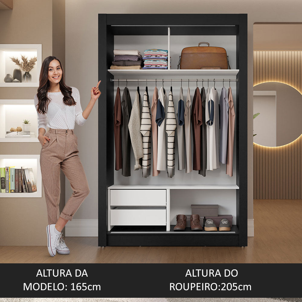 Guarda-Roupa Solteiro 2 Portas de Correr 2 Gavetas Preto/Cinza Vivare Madesa