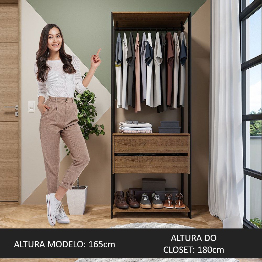 Guarda-Roupa Closet Modulado Valencia 2 Gavetas 70cm Rustic/Preto Madesa