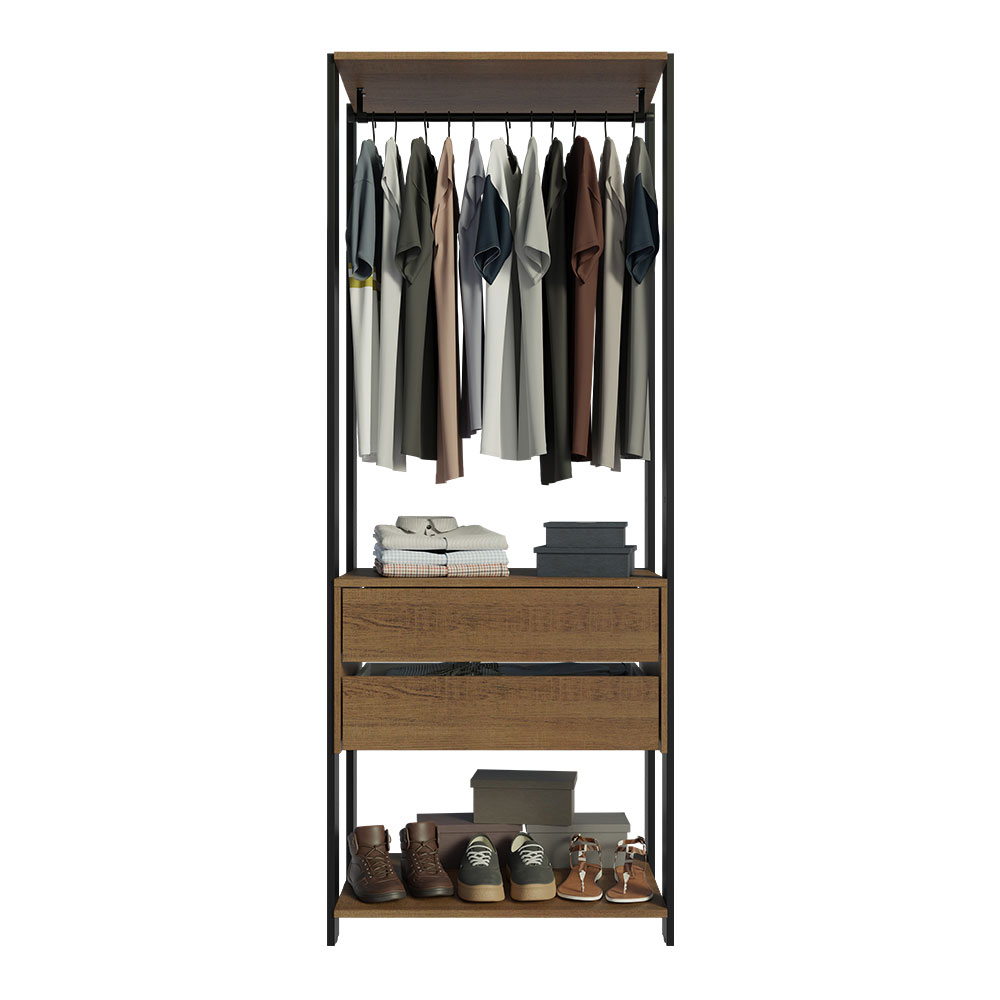Guarda-Roupa Closet Modulado 2 Gavetas 70cm Rustic/Preto Madesa Valencia