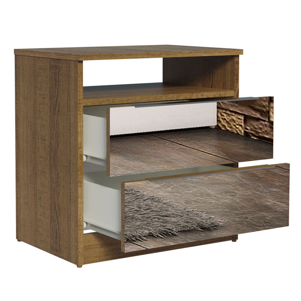 Mesa de Cabeceira Madesa 3227 2 Gavetas com Espelho Rustic