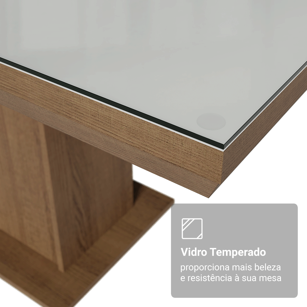Mesa de Jantar Retangular Tampo com Moldura e Vidro Sobreposto Rustic/Branco 5275 Madesa