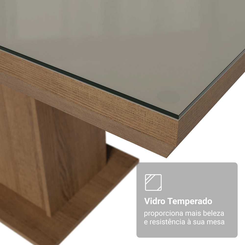 Mesa de Jantar Retangular Tampo com Moldura e Vidro Sobreposto Rustic/Crema 5275 Madesa