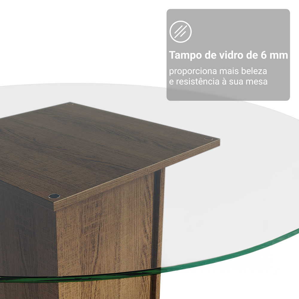 Mesa de Jantar Redonda Madesa 5325 com Tampo de Vidro Rustic