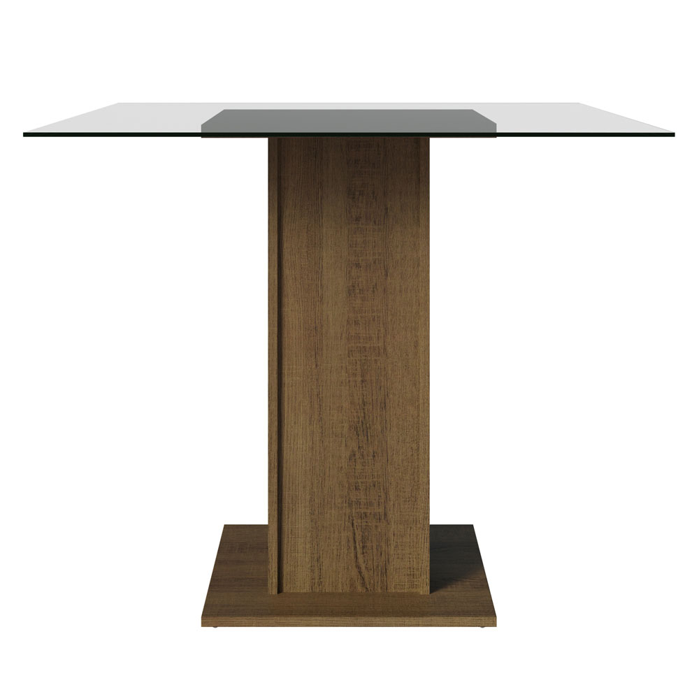 Mesa de Jantar Madesa Quadrada com Tampo de Vidro 5332A Rustic