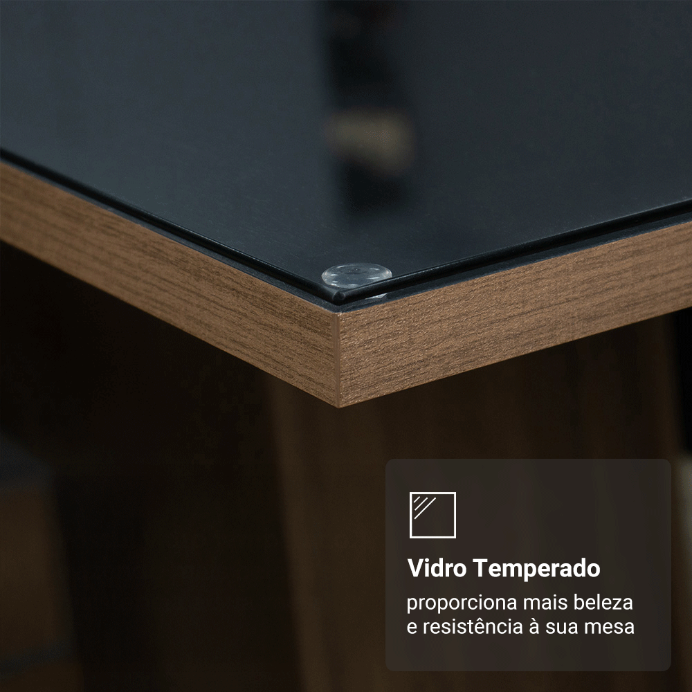 Mesa de Jantar Retangular Tampo de Vidro Rustic/Preto 5364 Madesa 02