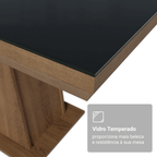Mesa de Jantar Retangular Tampo com Moldura e Vidro Sobreposto Rustic/Preto 5364 Madesa