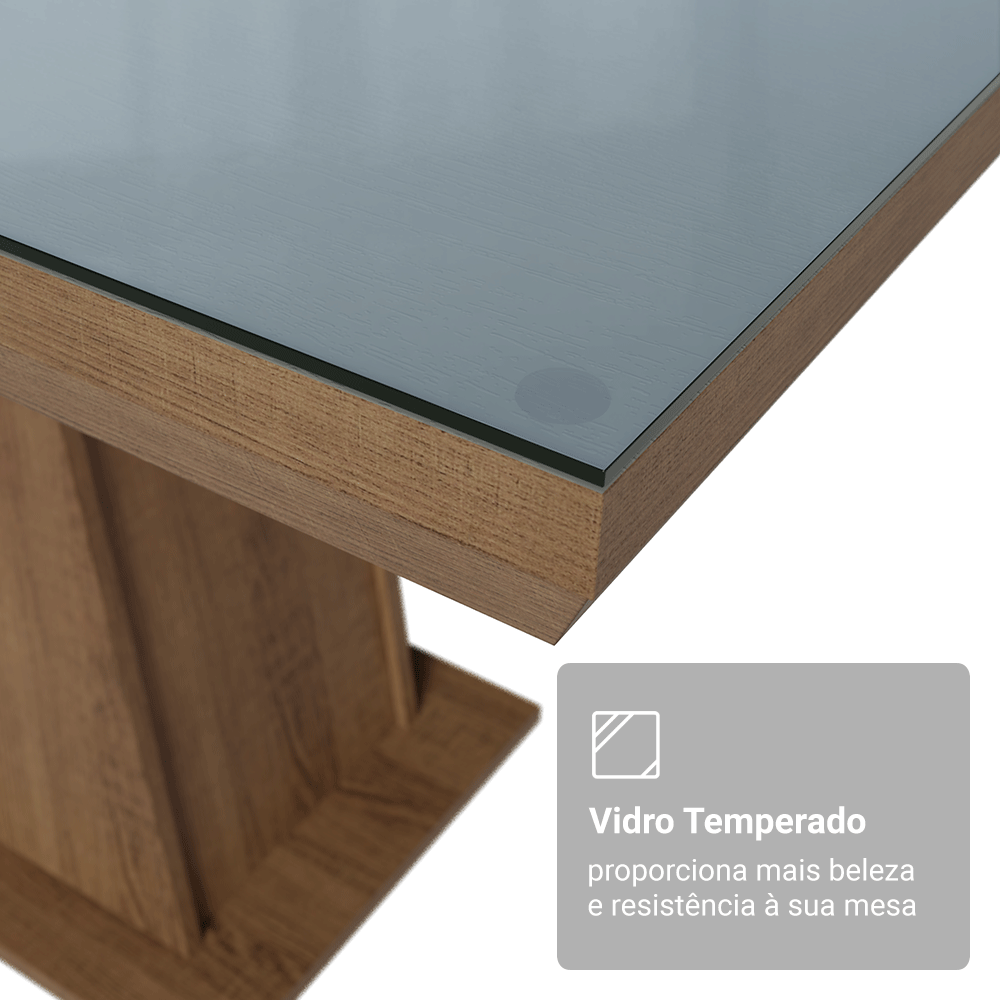 Mesa de Jantar Retangular Tampo com Moldura e Vidro Sobreposto Rustic/Cinza 5364 Madesa