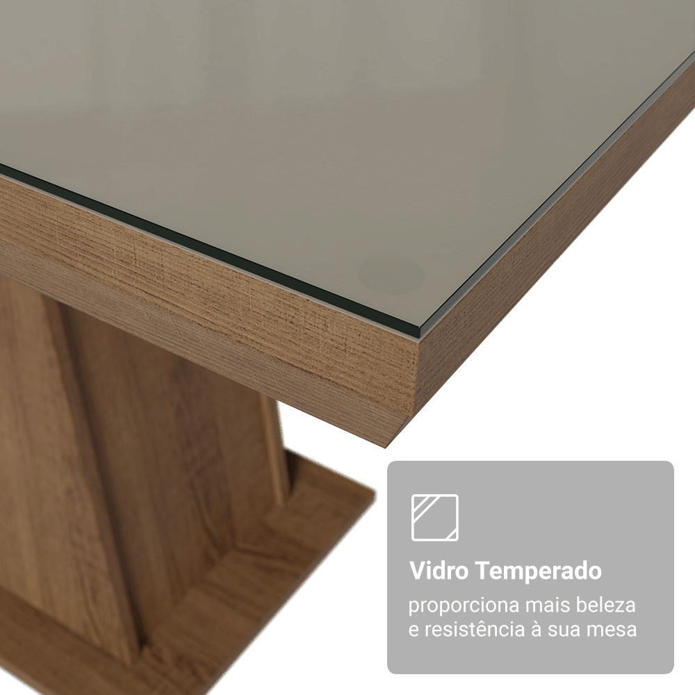 Mesa de Jantar Retangular Tampo com Moldura e Vidro Sobreposto Rustic/Crema 5364 Madesa