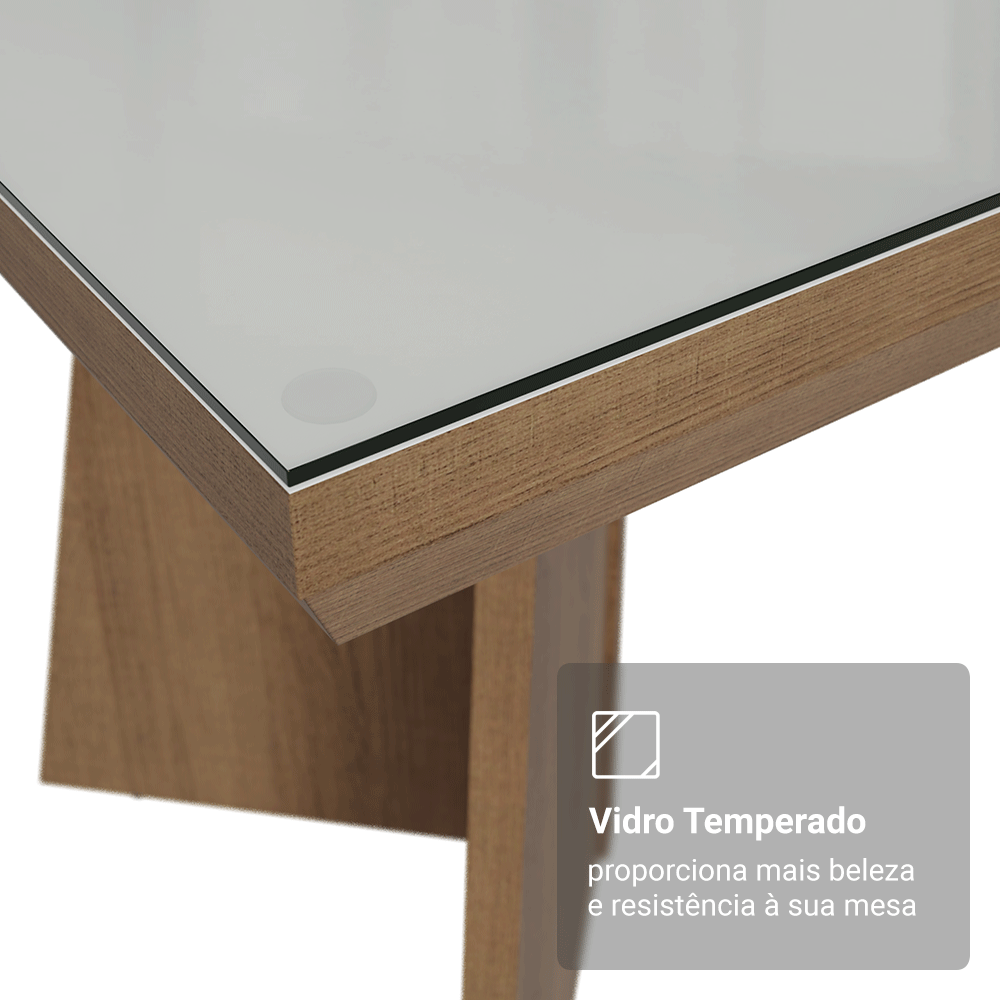 Mesa de Jantar Retangular Tampo com Moldura e Vidro Sobreposto Rustic/Branco 5389 Madesa