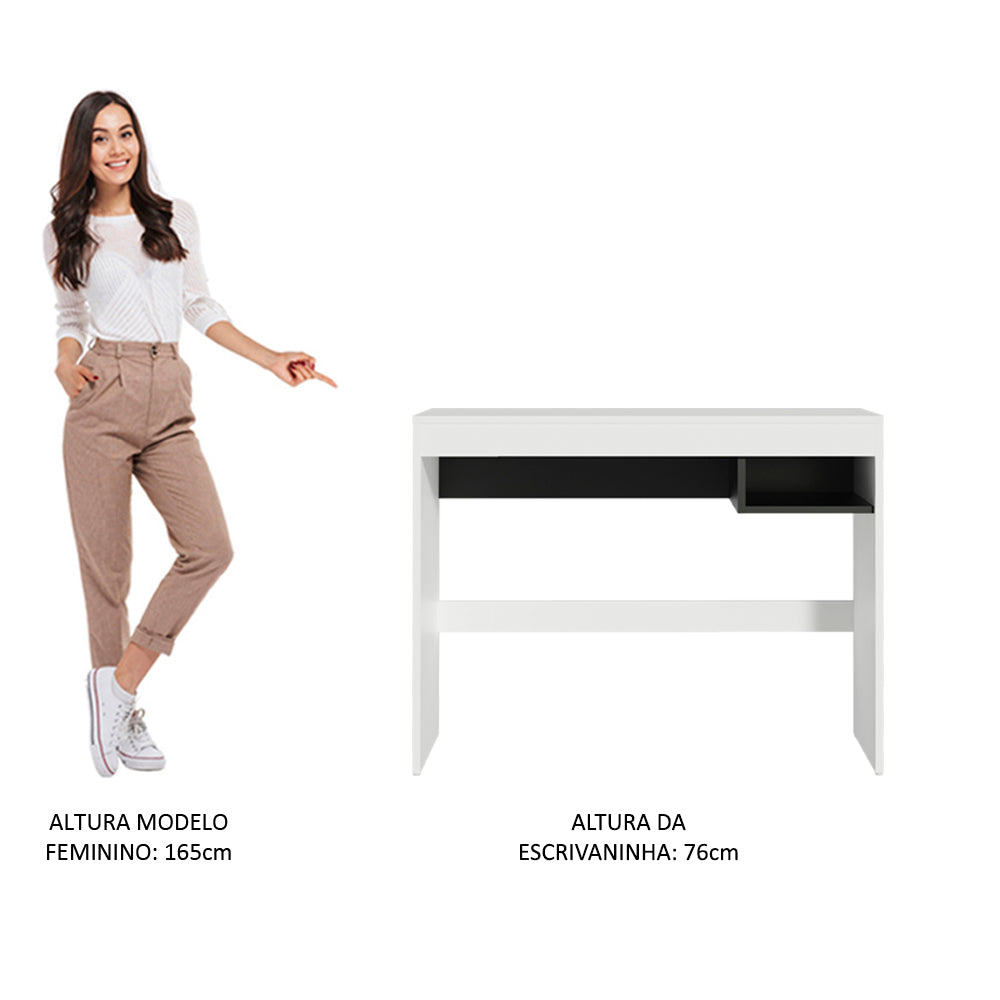 Escrivaninha Madesa Rubi com Tampo de Madeira e 1 Nicho Branco/Preto