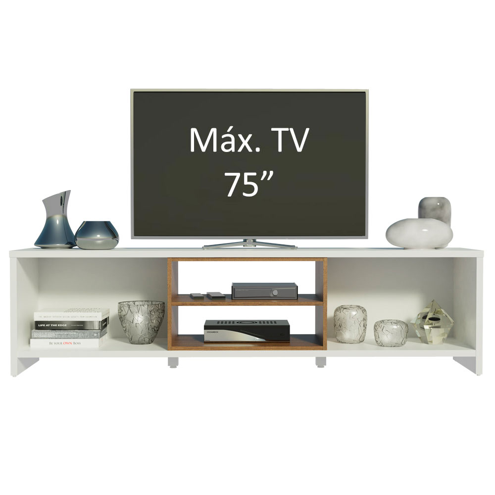 Rack para TV até 75 Polegadas Madesa Metz 180 cm 2 Portas Branco/Rustic