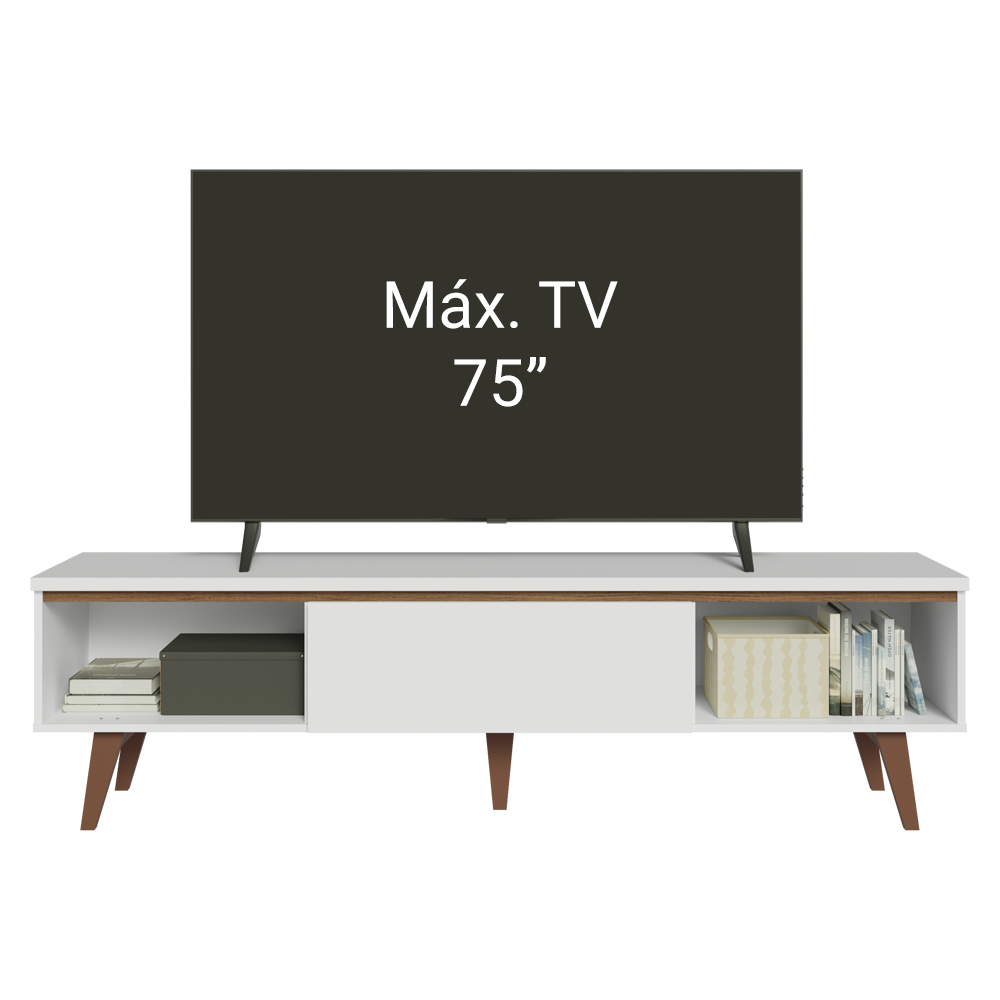 Rack para TV até 75 Polegadas Madesa Reims 2 Portas 1 Gaveta Branco