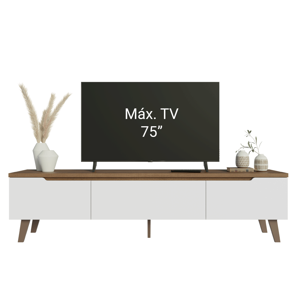 Rack para TV até 75 Polegadas 180 cm 2 Portas 1 Gaveta Rustic/Branco Dune Madesa