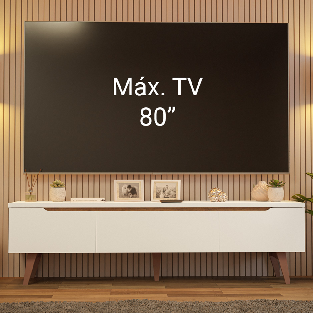 Rack para TV até 80 Polegadas 180cm 2 Portas 1 Gaveta Branco/Rustic Doha Madesa