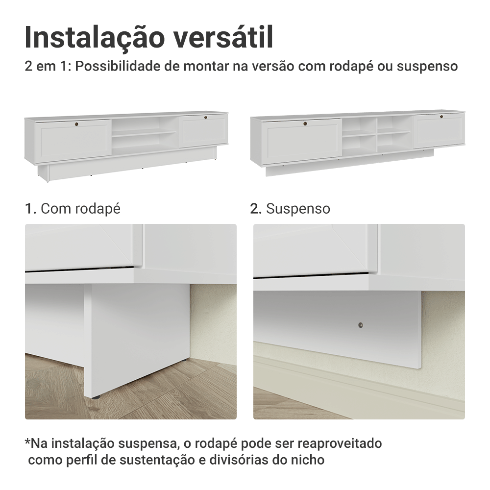 Rack Suspenso para TV até 80 Polegadas 218 cm 2 Portas Branco Vik Madesa
