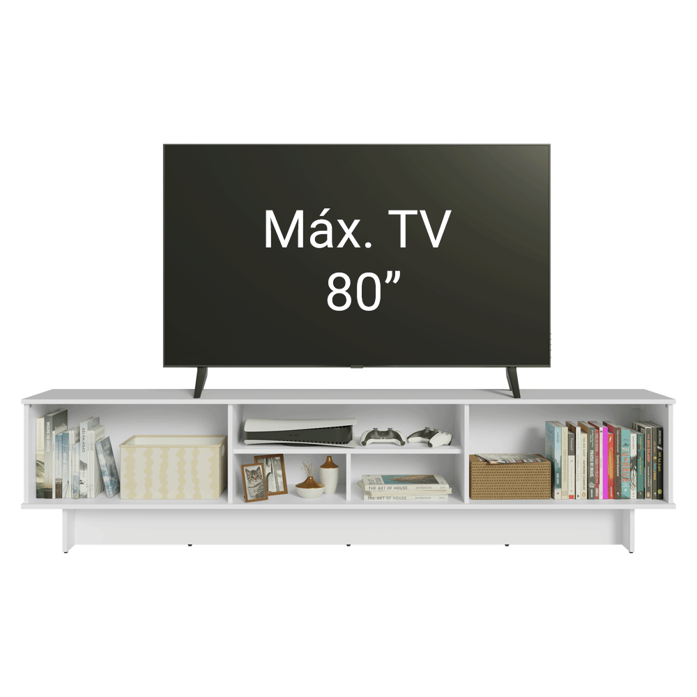 Rack para TV até 80 Polegadas 218 cm 2 Portas Branco/Preto Glamy Madesa