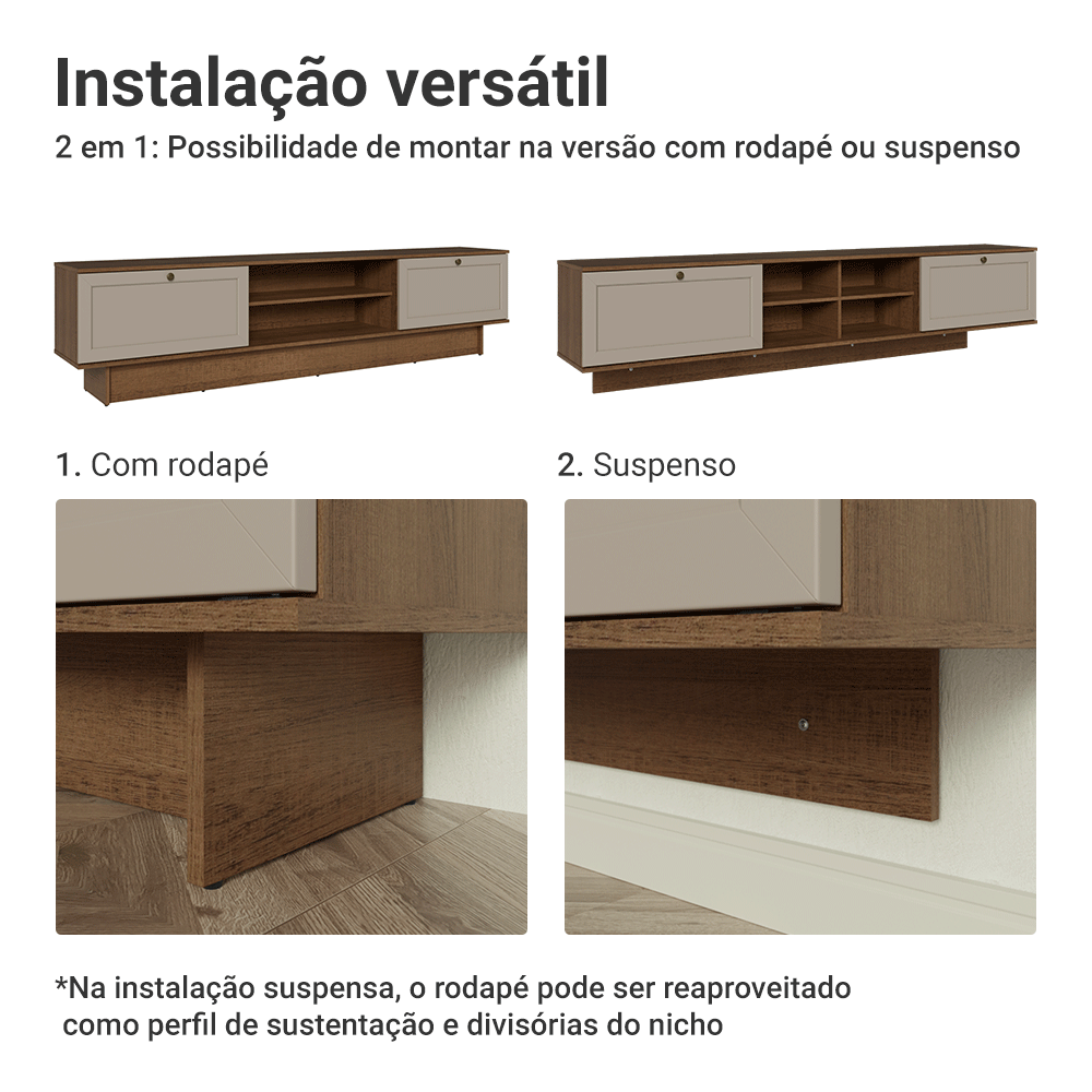 Rack Suspenso para TV até 80 Polegadas 218 cm 2 Portas Rustic/Crema Vik Madesa