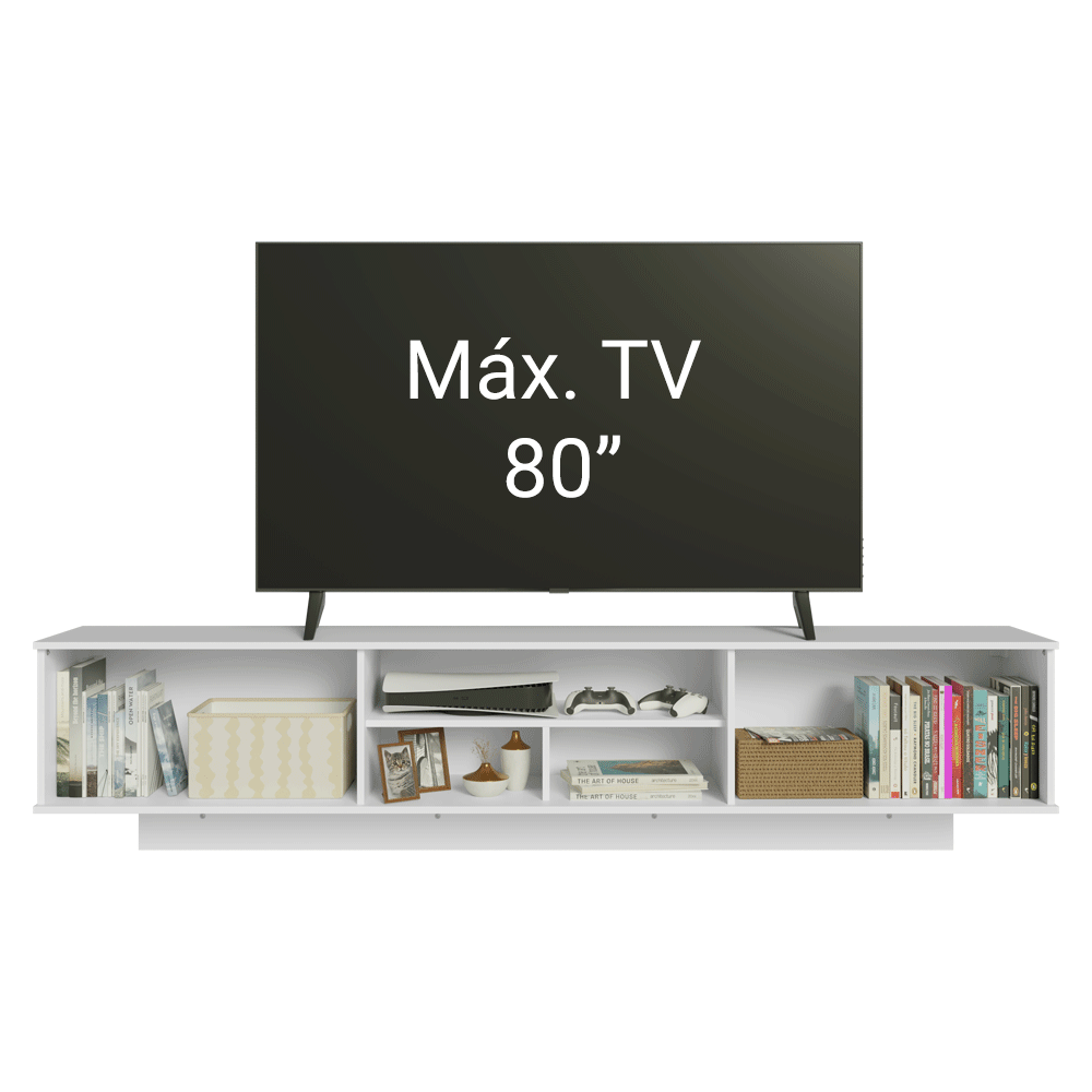 Rack Suspenso para TV até 80 Polegadas 218 cm 2 Portas Branco/Rustic Stella Madesa