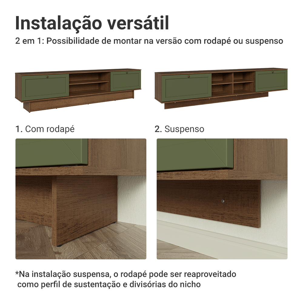 Rack Suspenso para TV até 80 Polegadas 218 cm 2 Portas Rustic/Verde Vik Madesa
