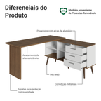 Escrivaninha Mesa de Escritório de Canto 3 Gavetas Branco/Rustic Lisboa Madesa