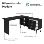 Escrivaninha Mesa de Escritório de Canto 3 Gavetas Preto Lisboa Madesa