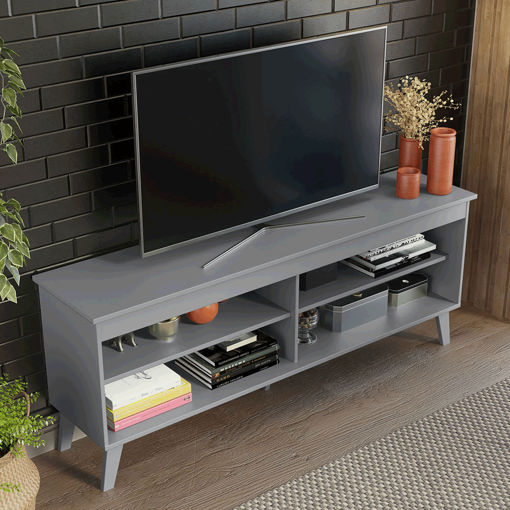 Rack para TV até 55 Polegadas Madesa 6997 com 4 Nichos Cinza PO