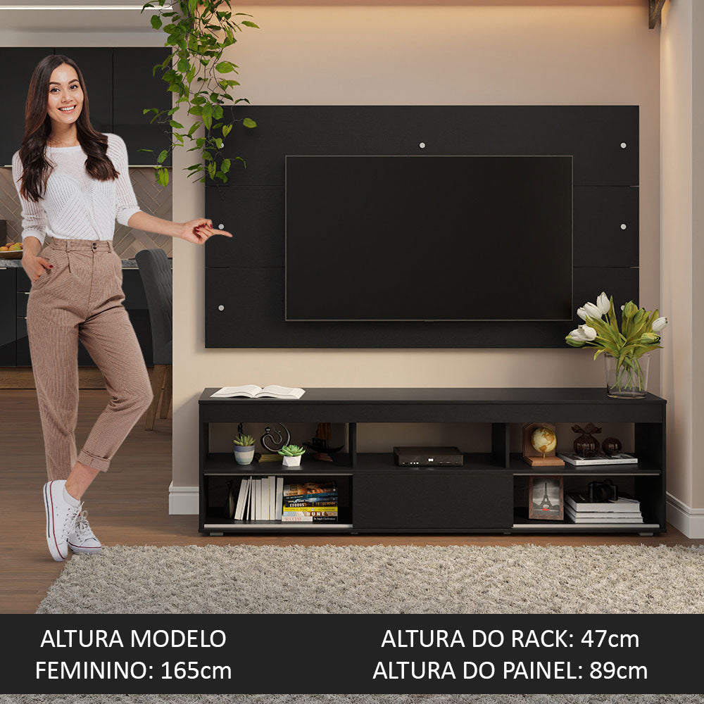 Rack com Painel para TV até 65 Polegadas Preto Orlando Madesa