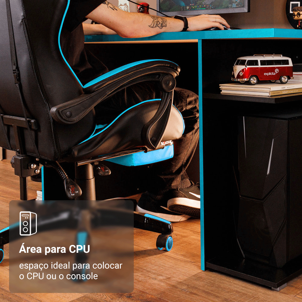 Mesa para Computador Gamer Madesa 9409 Preto/Azul