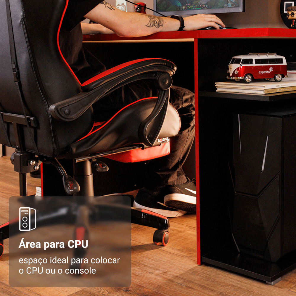 Mesa para Computador Gamer Madesa 9409 Preto/Vermelho