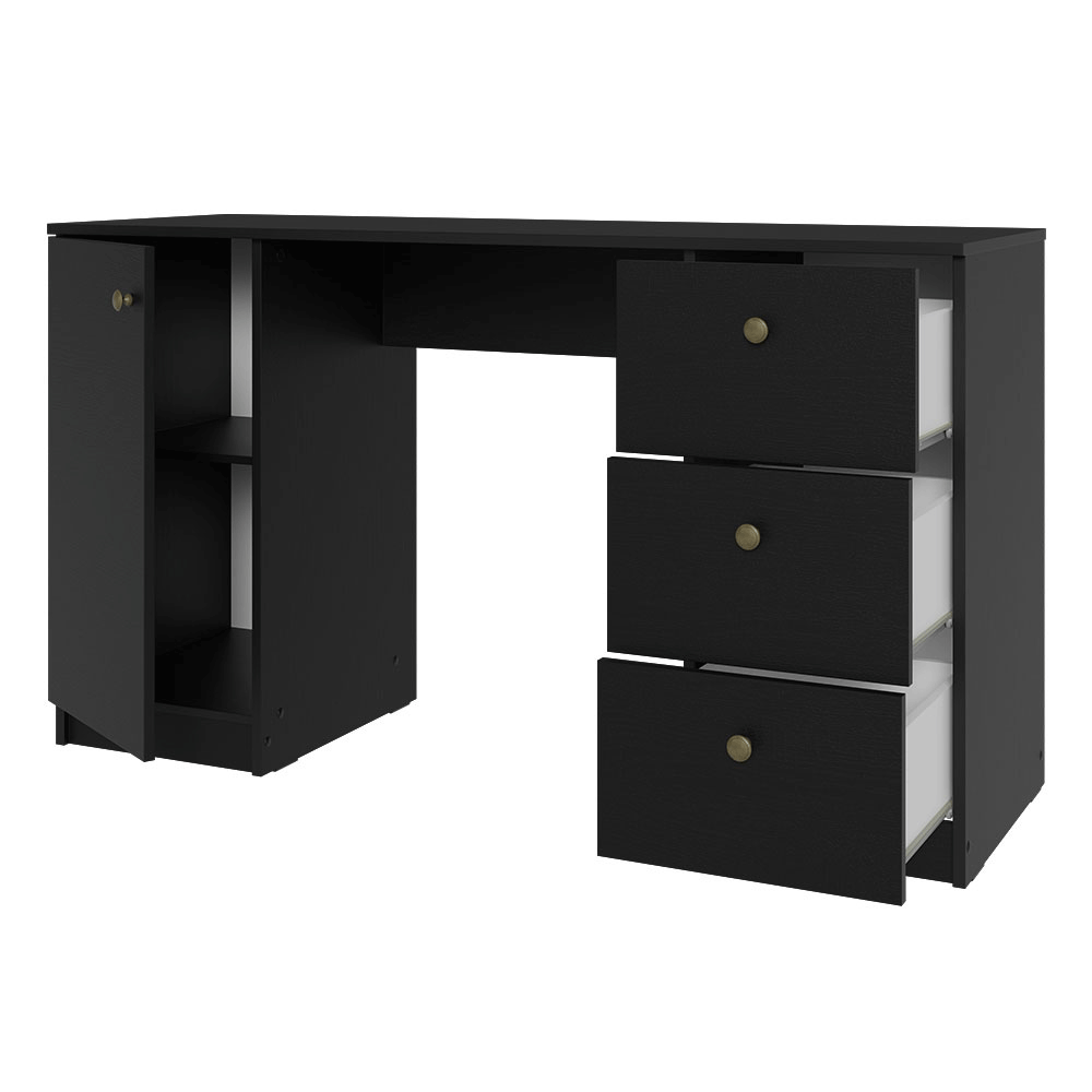 Escrivaninha para Computador Madesa 9422 com 3 Gavetas 1 Porta Preta PO