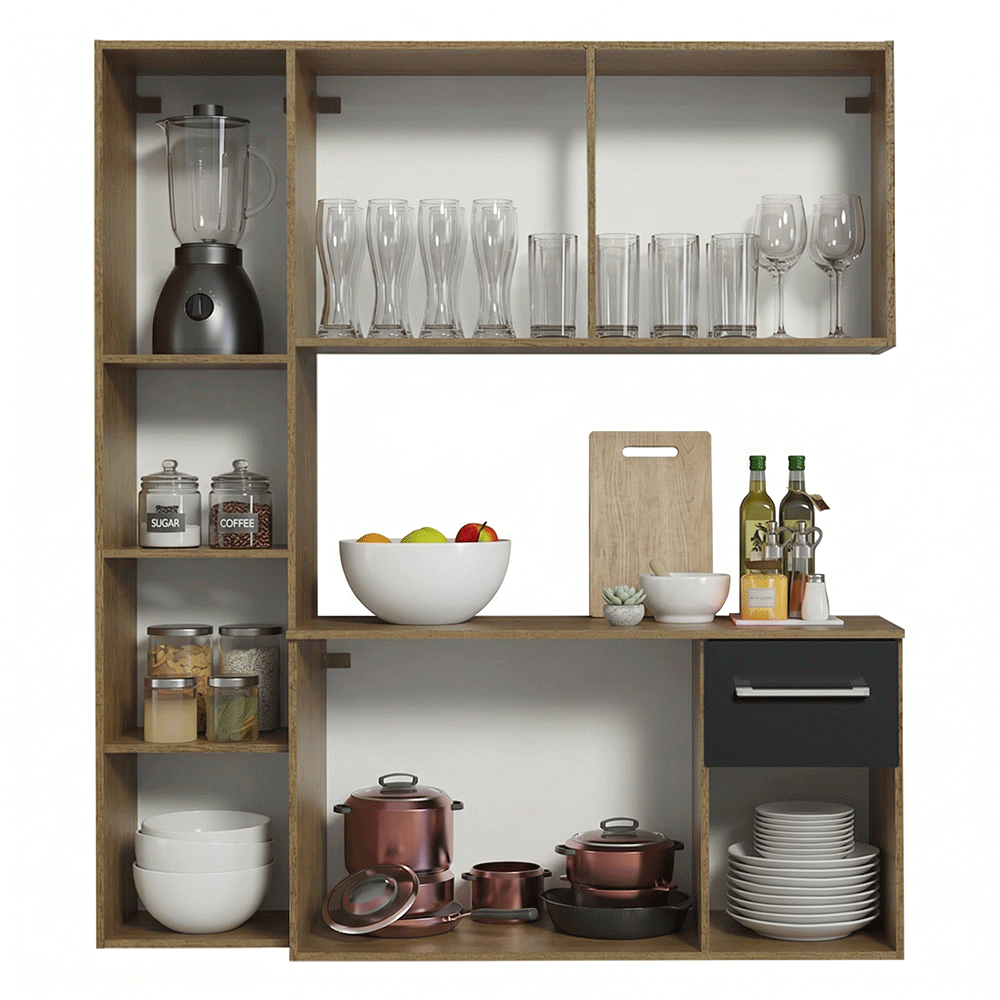 Armário de Cozinha Compacta 120cm Rustic/Preto Easy Madesa