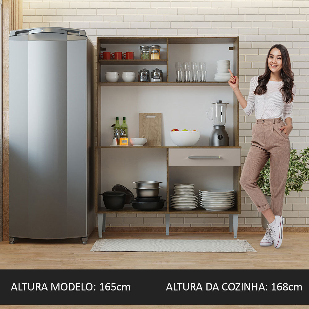 Armário de Cozinha Compacta 120cm Rustic/Crema Life Madesa