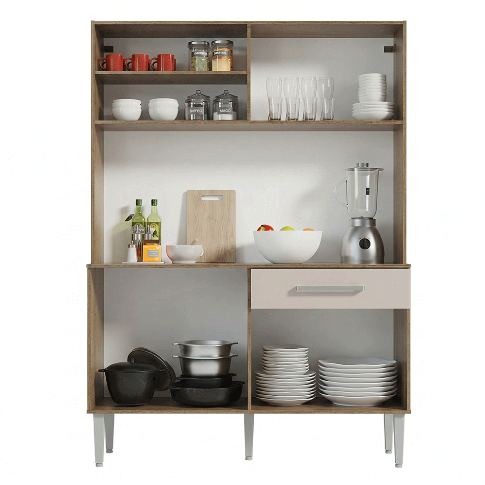 Armário de Cozinha Compacta 120cm Rustic/Crema Life Madesa